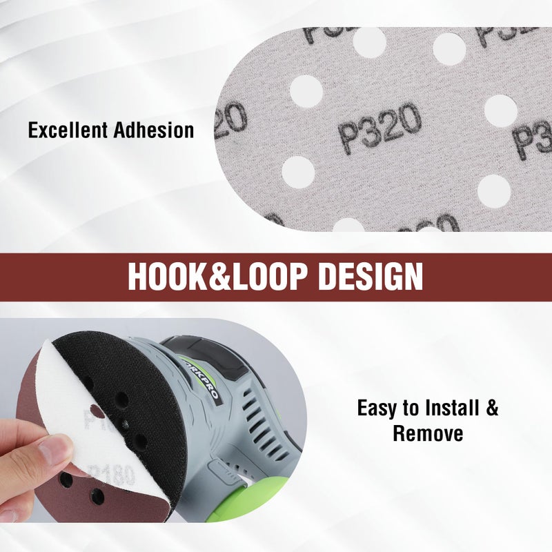 WORKPRO 150-piece Sanding Discs Set - 5-Inch 8-Hole Sandpaper 10 Grades Include 60, 80, 100, 120, 150,180, 240, 320, 400, 600 Grits for Random Orbital Sander(Not for Oscillating Tools or Mouse Sander) - Image 4