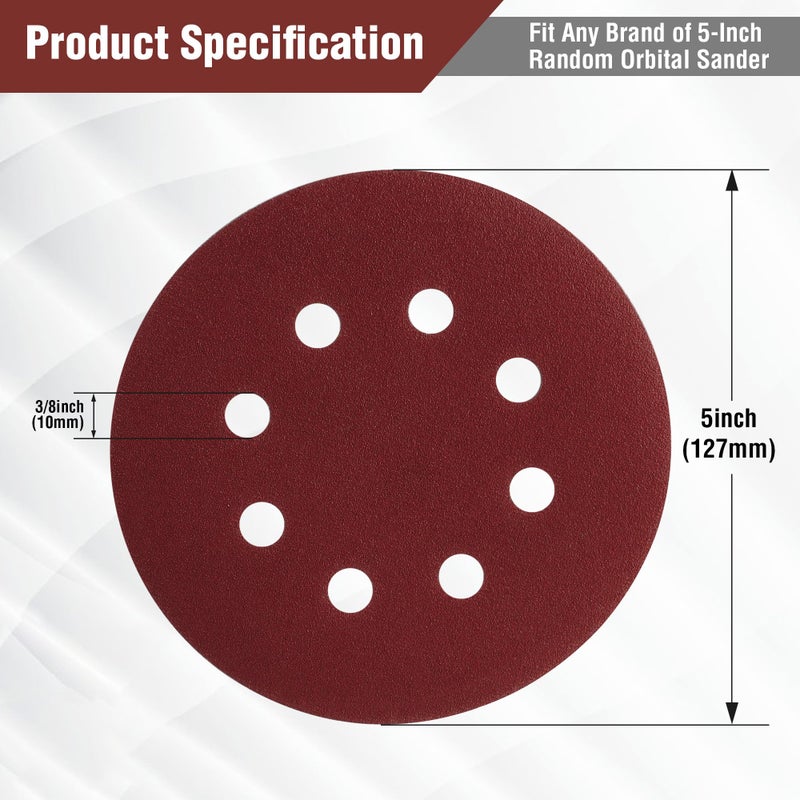 WORKPRO 150-piece Sanding Discs Set - 5-Inch 8-Hole Sandpaper 10 Grades Include 60, 80, 100, 120, 150,180, 240, 320, 400, 600 Grits for Random Orbital Sander(Not for Oscillating Tools or Mouse Sander) - Image 3