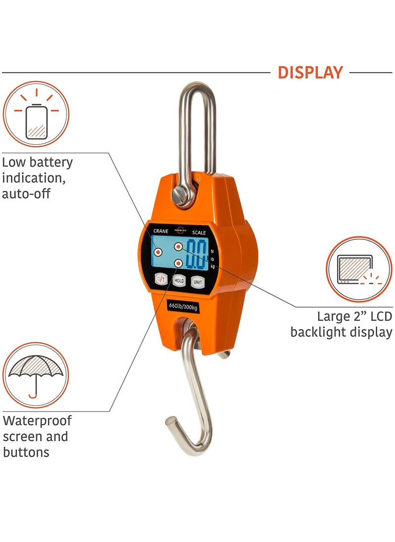 SUNRISE - Digital Hanging Scale  300KG Heavy Duty Waterproof Fish Scale  Portable Crane Scale For Luggage Weight Suitcase Industrial Electronic Heavy Duty - Image 1