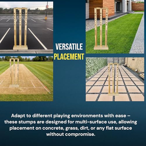 Bratla CBB Cricket Wicket Stumps Multi-Surface Placement with Wood Base - Image 3