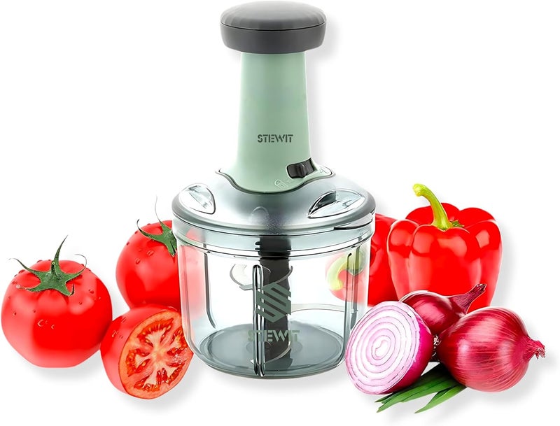 Stewit ® Food Chopper 900ml, Steel Large Manual Hand-Press Vegetable Chopper Mixer Cutter to Cut Onion, Salad, Tomato, Potato (Pista 900ml) - Image 1