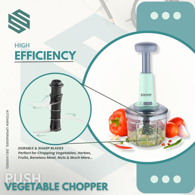 Stewit ® Food Chopper 900ml, Steel Large Manual Hand-Press Vegetable Chopper Mixer Cutter to Cut Onion, Salad, Tomato, Potato (Pista 900ml) - Image 4