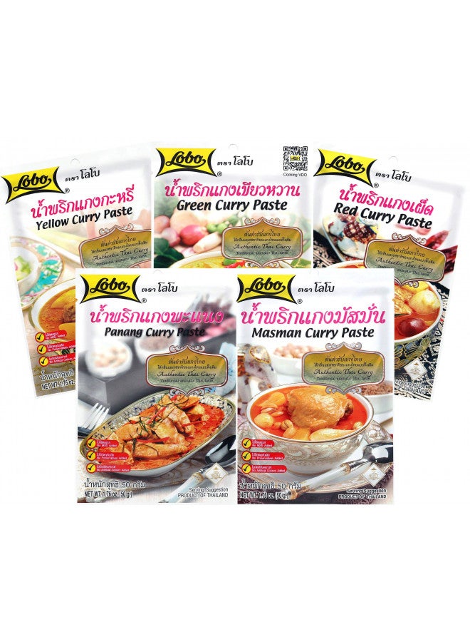 Lobo Variety Curry Paste (Red, Green, Yellow, Masaman, Panang Curry Paste - One of Each, 5 Total) - Image 1