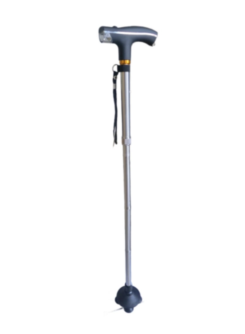 Yuwell Canes Foldable And Retractable Walking Stick For Men And Women Walking Stick Human Bionics Wear Resistant Non-Slip Pad Elderly Crutch Body Mechanics, Bionics Design Principles Cane Ultimate Magic Cane With LED Light Aluminum Alloy Regimen Security Balance Convenient 5 Major Functions Three-Point Support, Four Fold, Five Telescopic Rotating Bending The Handle Lighting Silver - Image 1