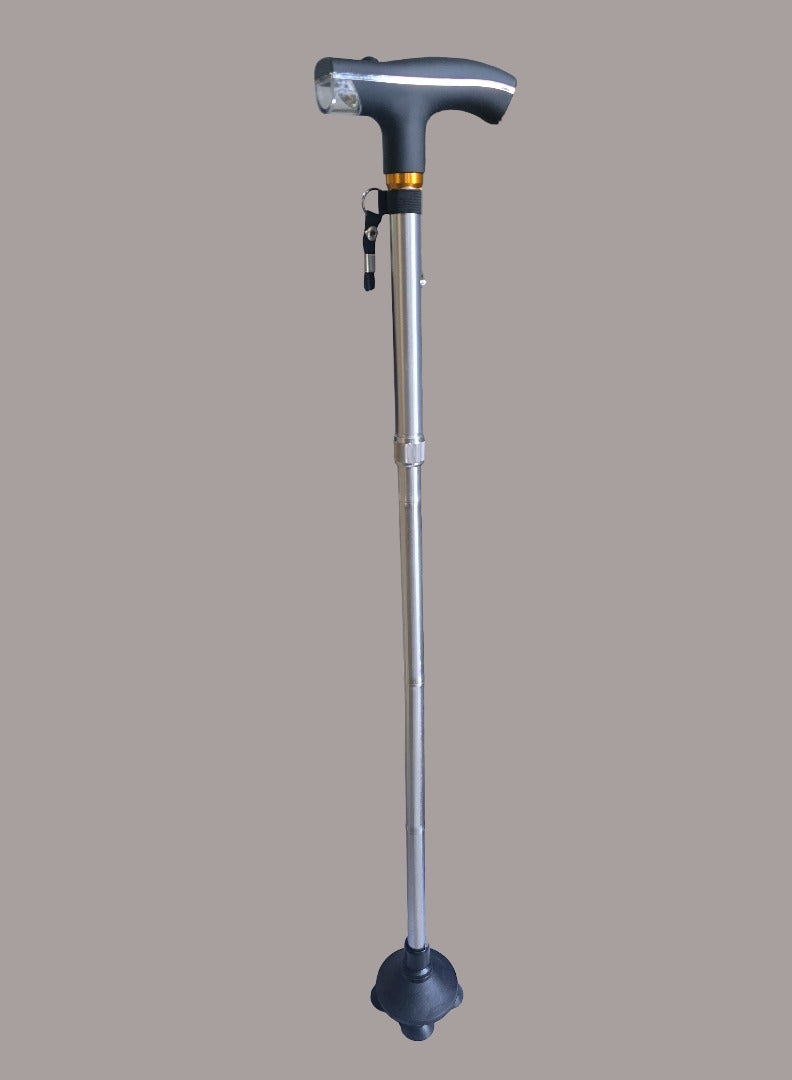 Yuwell Canes Foldable And Retractable Walking Stick For Men And Women Walking Stick Human Bionics Wear Resistant Non-Slip Pad Elderly Crutch Body Mechanics, Bionics Design Principles Cane Ultimate Magic Cane With LED Light Aluminum Alloy Regimen Security Balance Convenient 5 Major Functions Three-Point Support, Four Fold, Five Telescopic Rotating Bending The Handle Lighting Silver - Image 2