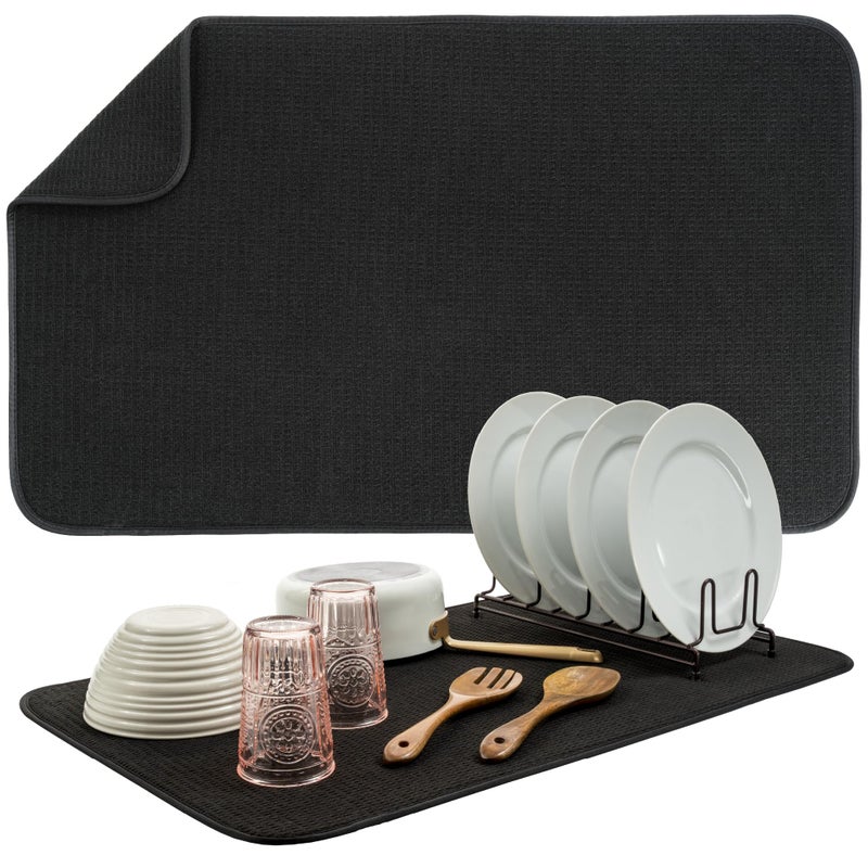 S&T INC. ST INC Dish Drying Mat Jumbo 18 x 30 Absorbent Microfiber Kitchen Counter Mat Dish Drying Pad for Dishes Utensils Pots and Pans Jumbo Black - Image 2