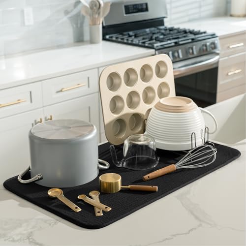 S&T INC. ST INC Dish Drying Mat Jumbo 18 x 30 Absorbent Microfiber Kitchen Counter Mat Dish Drying Pad for Dishes Utensils Pots and Pans Jumbo Black - Image 3