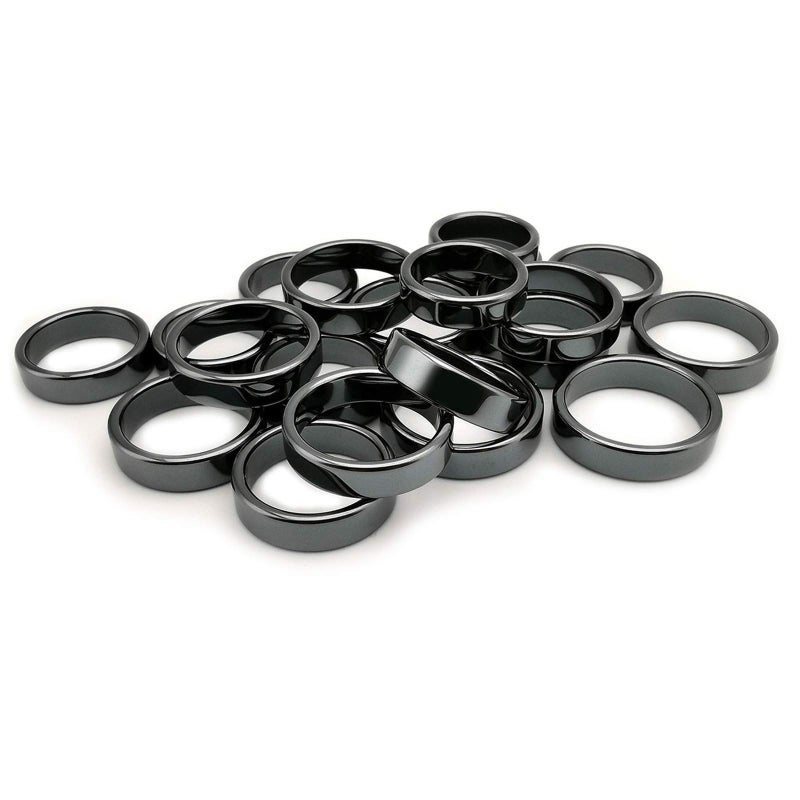 Morchic 20Pcs Hematite Stone Flat Band Rings for Women Men Unisex, 6mm Thick (Pack of Mixed Size) - Image 1