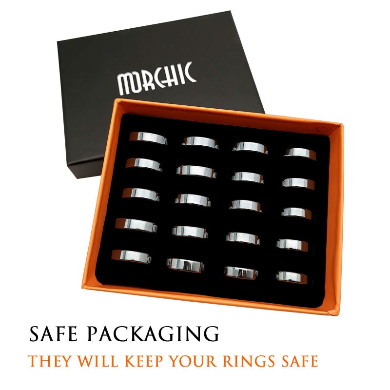 Morchic 20Pcs Hematite Stone Flat Band Rings for Women Men Unisex, 6mm Thick (Pack of Mixed Size) - Image 2