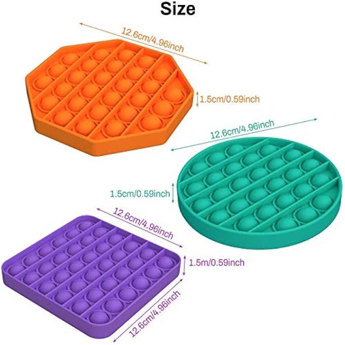 DODO Push pop pop Bubble Sensory Fidget Toy,Autism Special Needs Stress Reliever Silicone Stress Reliever Toy,Squeeze Sensory Toy (3pcs-B) - Image 2