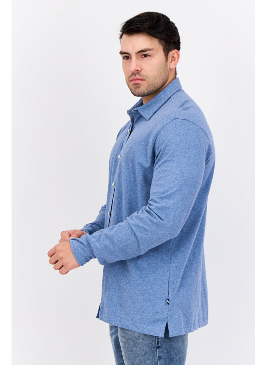 NAUTICA Men Classic Fit Embroidered Logo Long Sleeves Casual Shirt, Heather Blue  - Image 2