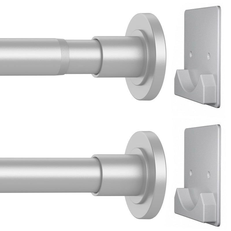 CorkLatta Matte Silver Shower Curtain Rod,1 Inch Diameter Stainless Steel Adjustable Spring Tension Rods 32 to 80",with Holders,Anti-Slip,Curtain Rods No Drilling(1 Pack) - Image 1