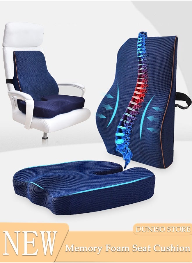 DUNISO - Seat Cushion and Lumbar Support Pillow for Office Chair, Memory Foam Car Seat Cushions Back Support Pillows, Help Relieve Pain of Back, Lumbar, Tailbone and Sciatic Nerve - Image 1