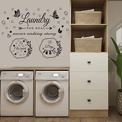 Datesno 2 Sheets Laundry Room Wall Decals Wash Dry Laundry Wall Stickers Vinyl Wall Decal The Never Ending Story Laundry Room Art for Stickers Bubble Quote Decal for Room Decor Apartment Home Decorations - Image 2