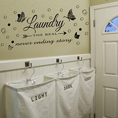 Datesno 2 Sheets Laundry Room Wall Decals Wash Dry Laundry Wall Stickers Vinyl Wall Decal The Never Ending Story Laundry Room Art for Stickers Bubble Quote Decal for Room Decor Apartment Home Decorations - Image 3