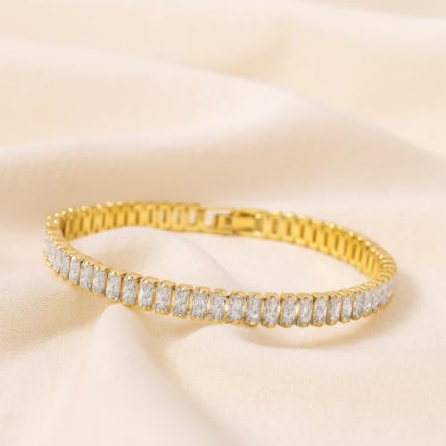 SALVE Baguette Stone Crystal Tennis Bracelet for Women | Aesthetic Accessories for Girls Ladies Bracelet | Fashion Jewellery for Women, Fancy Girls Bracelet Stylish | Valentine's Gift for Girlfriend - Image 2