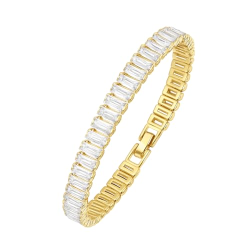 SALVE Baguette Stone Crystal Tennis Bracelet for Women | Aesthetic Accessories for Girls Ladies Bracelet | Fashion Jewellery for Women, Fancy Girls Bracelet Stylish | Valentine's Gift for Girlfriend - Image 1