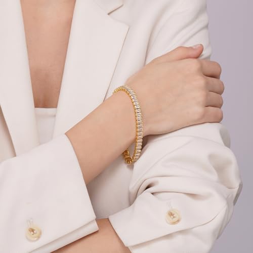 SALVE Baguette Stone Crystal Tennis Bracelet for Women | Aesthetic Accessories for Girls Ladies Bracelet | Fashion Jewellery for Women, Fancy Girls Bracelet Stylish | Valentine's Gift for Girlfriend - Image 4