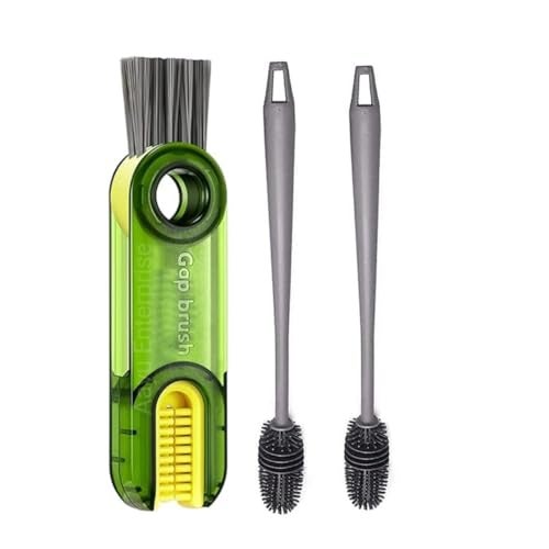 SARTHU 3-in-1 Multifunctional Cleaning Brush Set - Cap & Cup Cleaner, 2 Long Handle Silicone Brushes for Baby Bottles, Water Bottles, Glasses - Image 1