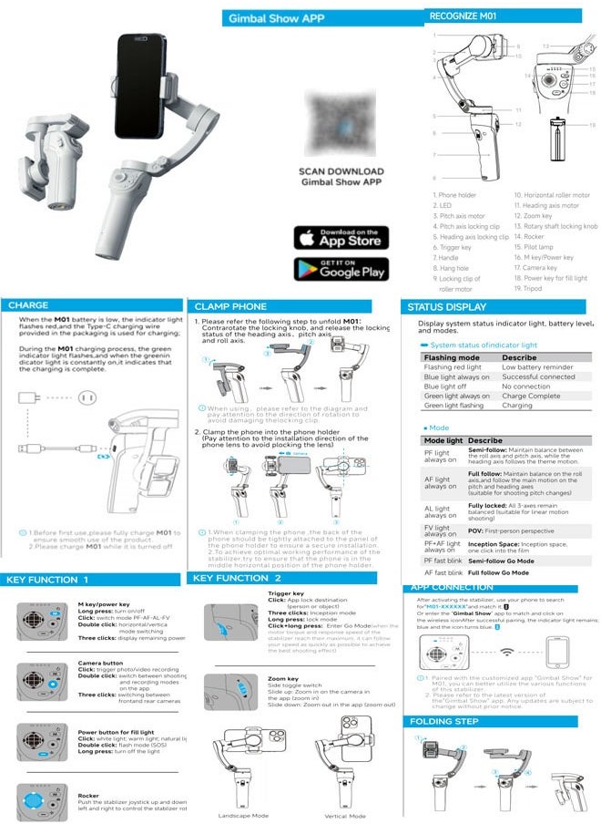 Gimbal Stabilizer for Smartphones, 3-axis Phone Gimbal for Android & iPhone, Phone Stabilizer for Video Recording with Face/Object Tracking