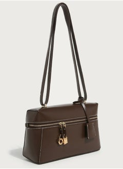 Loquat Ladies' Stylish Big Capacity Box Handbag Single Shoulder Crossbody Bag Brown  - Image 2