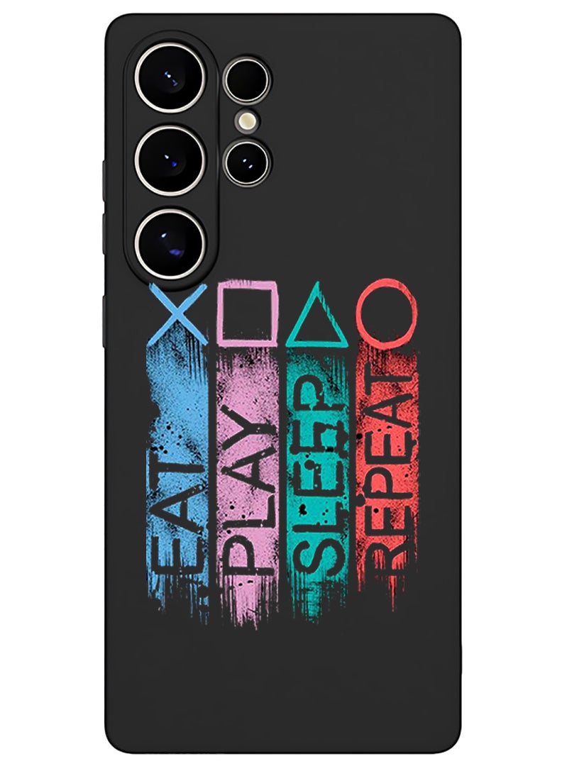 Theodor Protective Slim Fit Case Liquid Silicone Cover with Full Body Protection Anti-Scratch Shockproof Case For Samsung Galaxy S25 Ultra (Black) - Eat play sleep repeat - Image 1