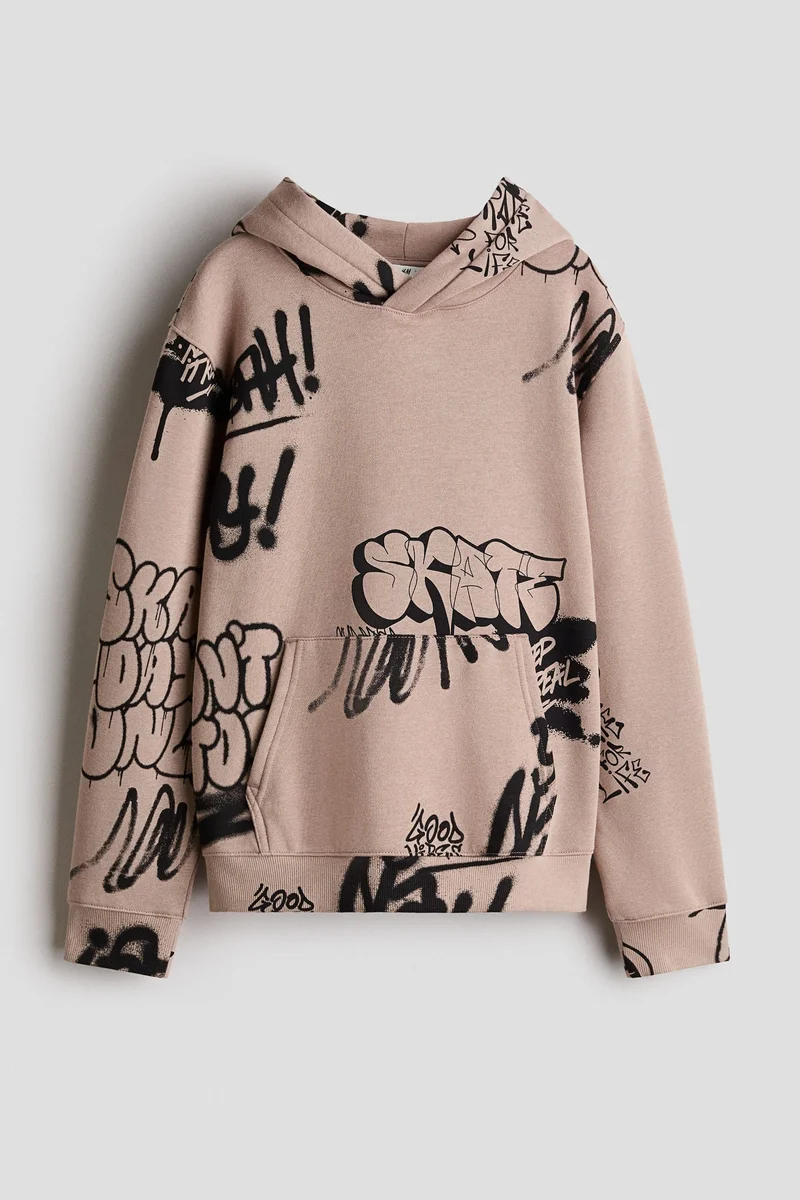 Printed brushed-inside hoodie