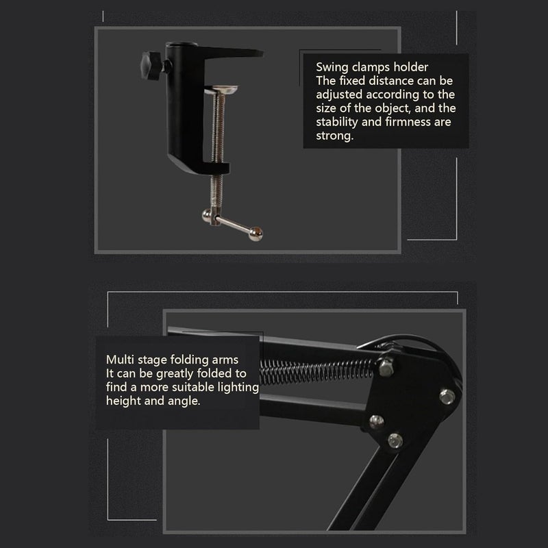 klarako LED Esthetician Light, Magnifying Glass with Light, Adjustable Dimmable, Full Spectrum Lamp Chips, Swing Clamp Stand, Multi Section Folding Arm (Black Clamp) - Image 3