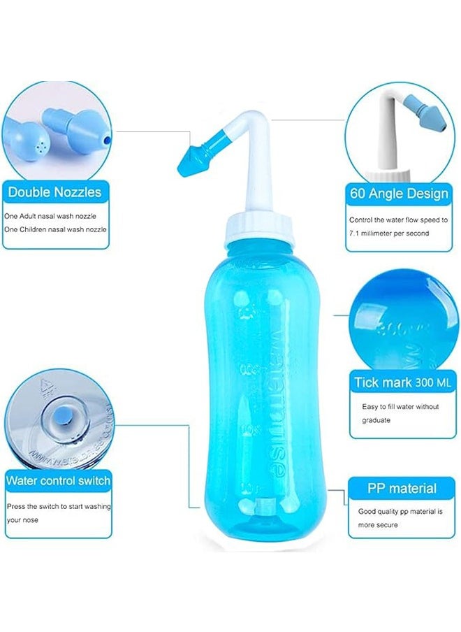 waterpulse Non-slip Nasal Cleaner Bottle，Neti Pot Sinus Rinse Nasal Wash Bottle，Nose Wash Neti Pot Sachets Rinse Nasal Irrigation With Water Pulse Saline Bottle Green 300ml  - Image 4