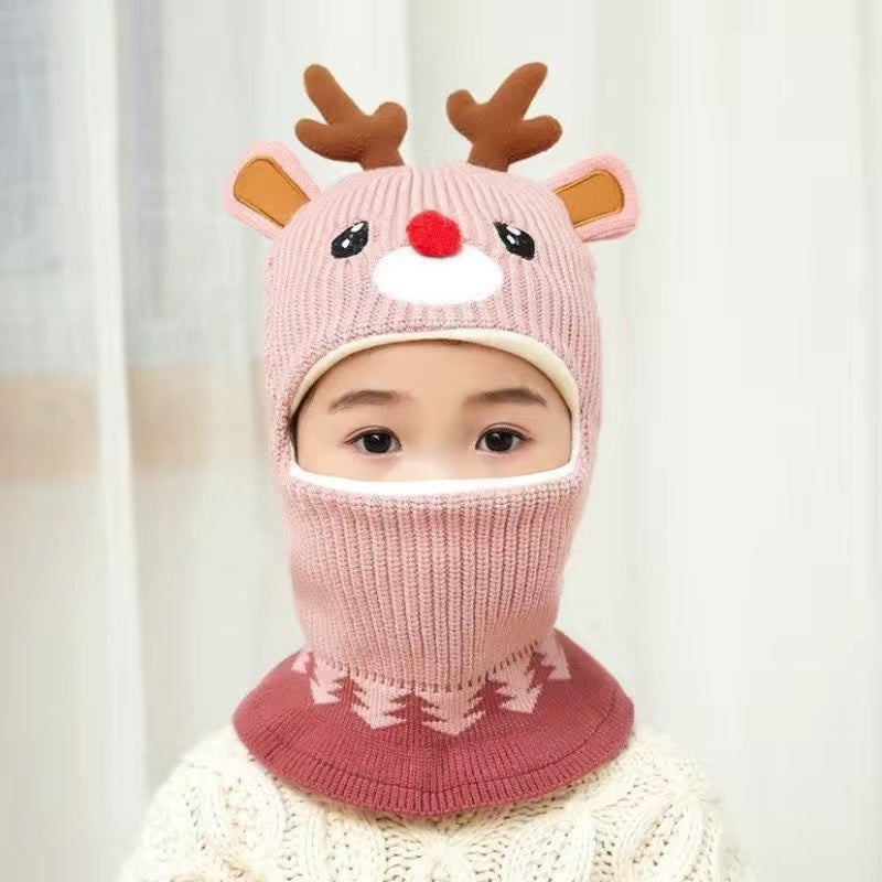 Childrens Hat Autumn and Winter 3-24 Months Ear Protection Integrated Wool Warm Ear Protection Neck Boys Girls Baby Hat Fawn-Pink