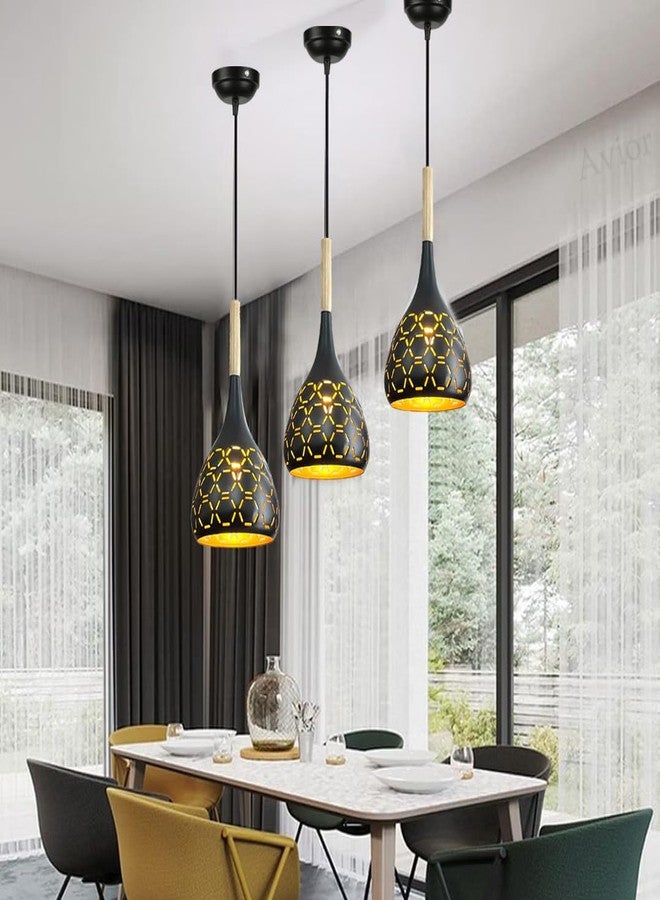 Cruv Aluminum Hanging Lights for Dining Table, Pendant Lamps for Kitchen Island, Bedroom Hanging Lamps and Living Room Lights (Black Pack of 3) - Image 1