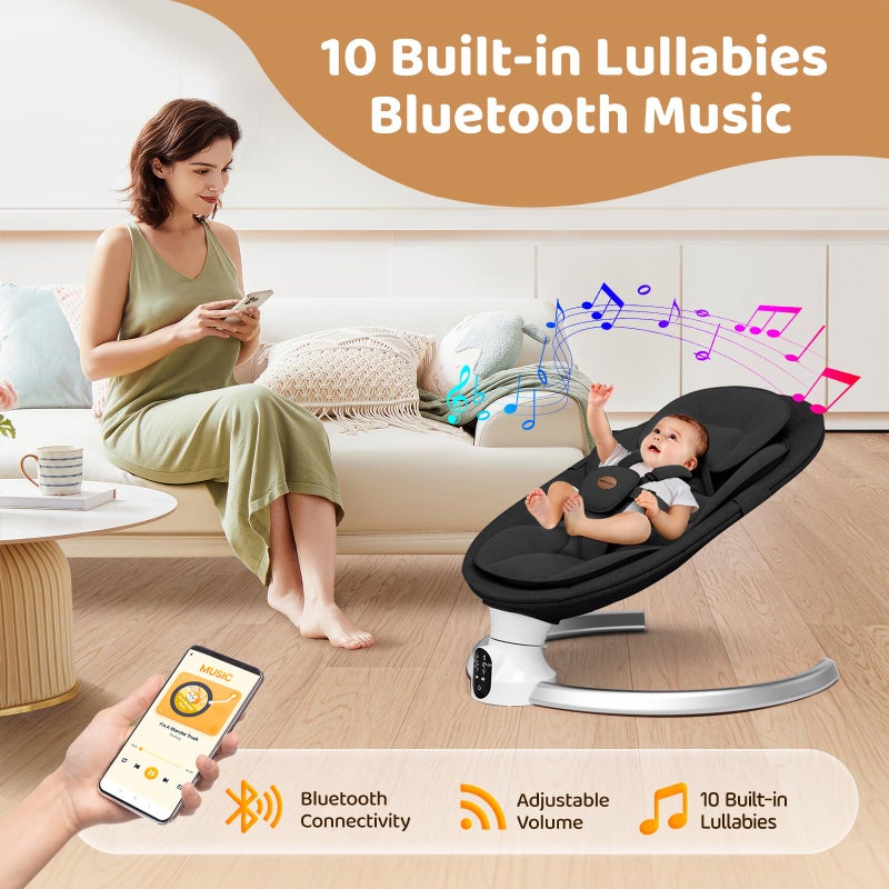 Smelluck Baby Swings for Infants - Exclusive App & Bluetooth Function, Electric Baby Swing with 5 Point Harness & 5 Sway Speeds, 10 Preset Lullabies, Portable Infant Swing for Indoor/Outdoor (Black) - Image 2