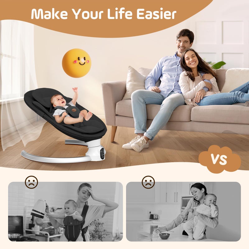Smelluck Baby Swings for Infants - Exclusive App & Bluetooth Function, Electric Baby Swing with 5 Point Harness & 5 Sway Speeds, 10 Preset Lullabies, Portable Infant Swing for Indoor/Outdoor (Black) - Image 5