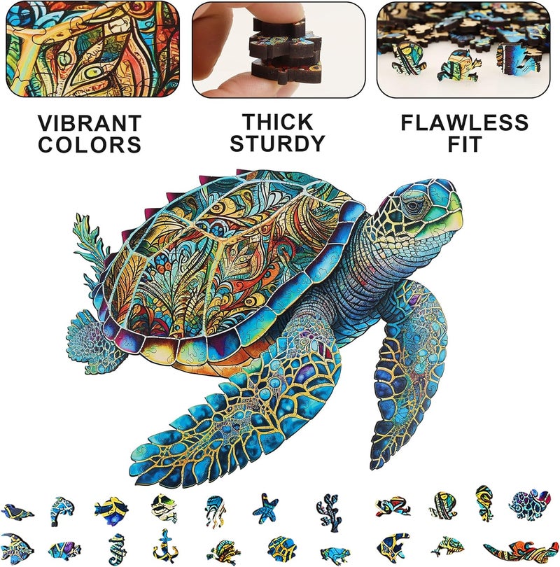 Mys Aurora Unique Wooden Jigsaw Puzzles - Ocean Turtle, 500 Pcs Royal Size 16.9" x 20.7", Animal Shaped Wood Puzzle, Beautiful Package, Best Gift for Adults and Kids, Family Game - Image 4