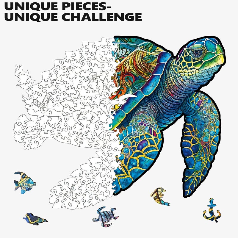 Mys Aurora Unique Wooden Jigsaw Puzzles - Ocean Turtle, 500 Pcs Royal Size 16.9" x 20.7", Animal Shaped Wood Puzzle, Beautiful Package, Best Gift for Adults and Kids, Family Game - Image 3