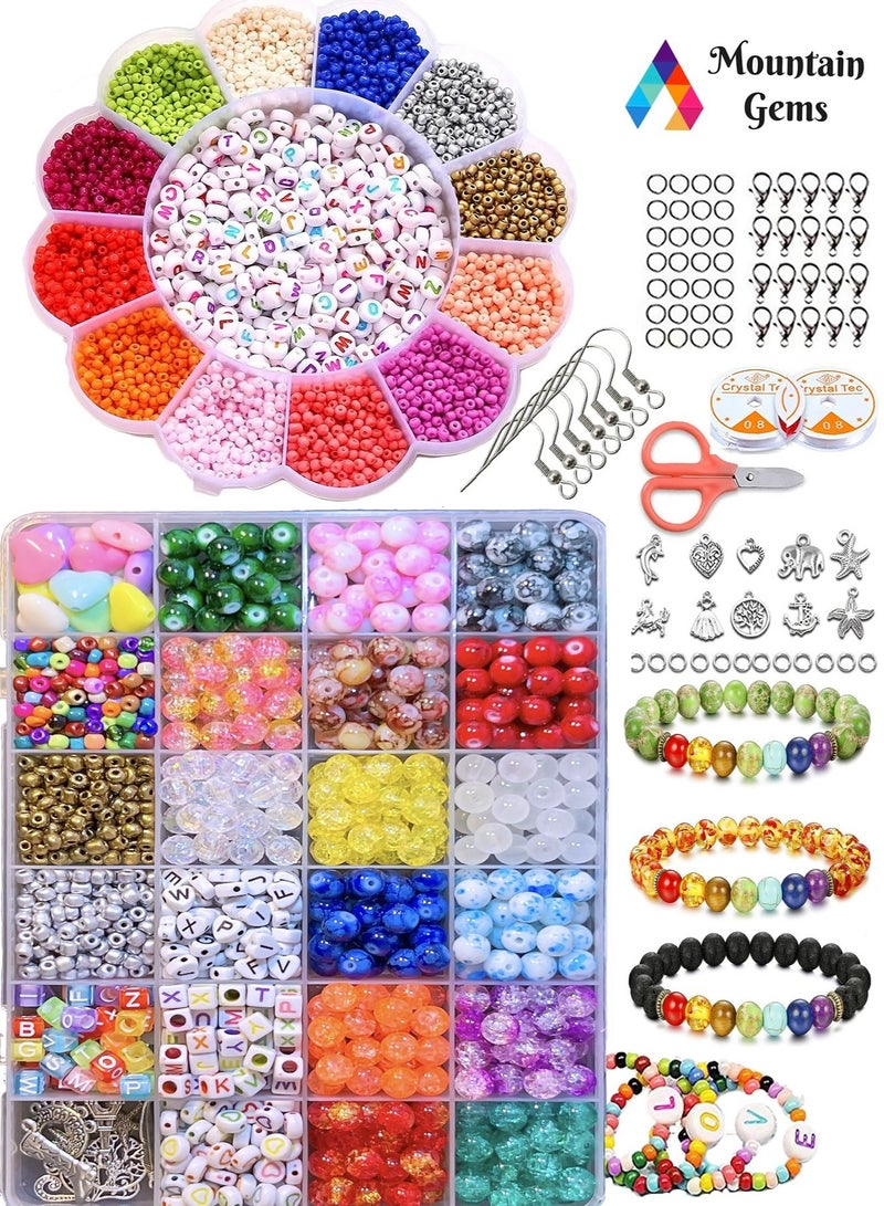 ماونتين جيمس مجموعة ميجا مجموعة متنوعة من الخرز الحرفي الصغير مع صندوق منظم للأساور DIY وصناعة المجوهرات و صندوق من احجار الجيمستون و الكريستال - Image 1