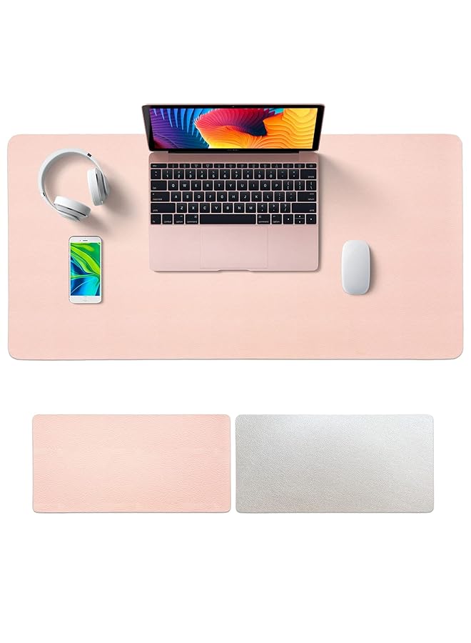 SKY-TOUCH Multifunctional Desk Pad 80X40Cm Leather Computer Mouse Pad Office Desk Mat Extended Gaming Mouse Pad Non Slip Waterproof Dual Side Use Desk Mat Protector Pink White - Image 1