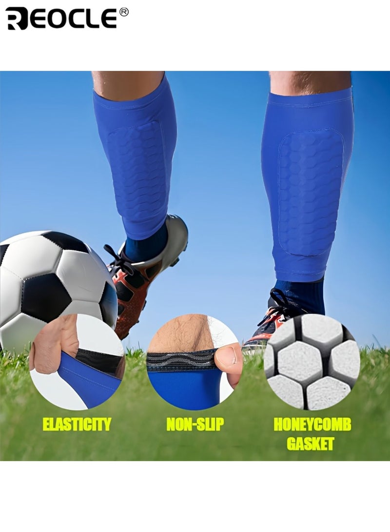 REOCLE 1 Pair Durable Honeycomb Sports Shin Guards Mid-Calf Polka Dot Socks with Silicone Shock-Absorbing and Non-Slip Design Lightweight and Comfortable Fabric Perfect for Ball Games Boxing Training - Image 5