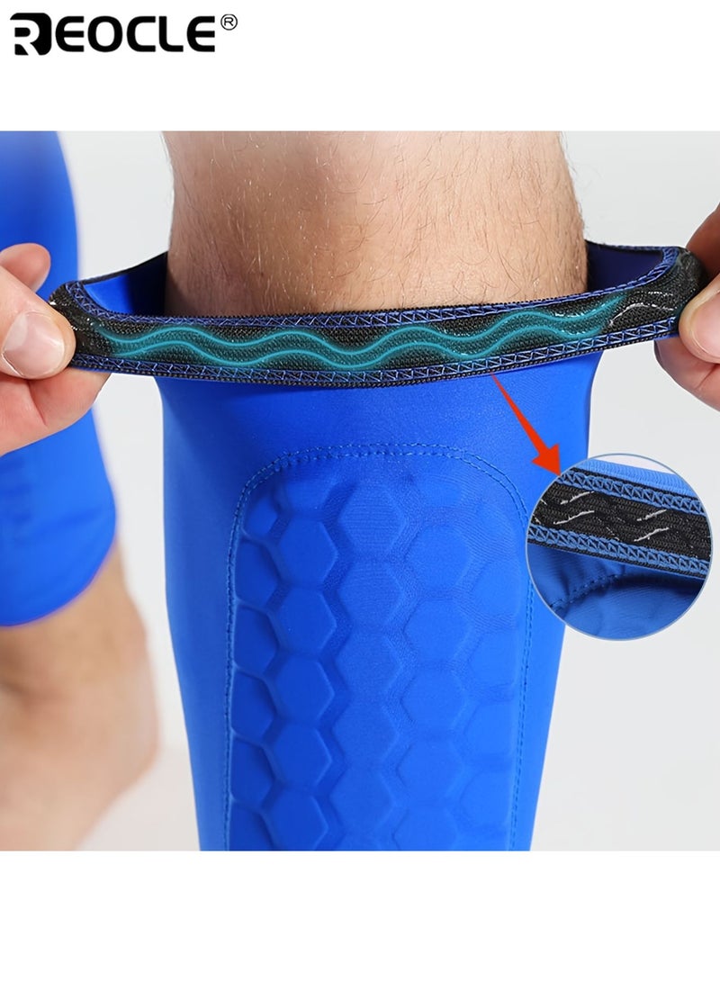 REOCLE 1 Pair Durable Honeycomb Sports Shin Guards Mid-Calf Polka Dot Socks with Silicone Shock-Absorbing and Non-Slip Design Lightweight and Comfortable Fabric Perfect for Ball Games Boxing Training - Image 4