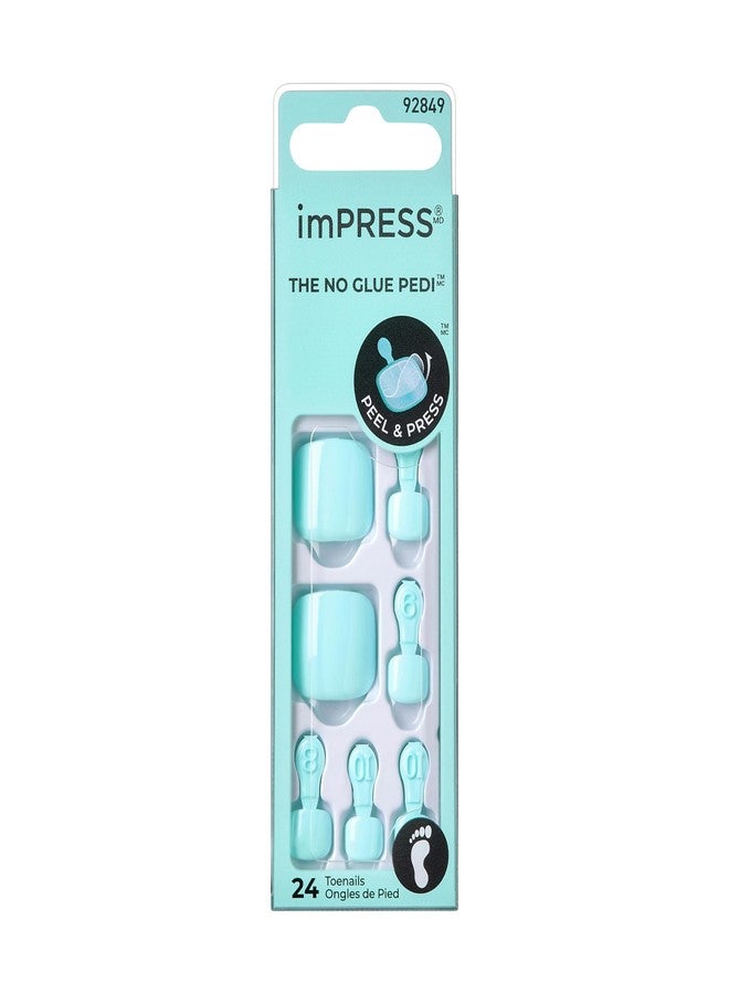 Impress KISS imPRESS No Glue Pedi Press-On Nails, Toenails, 'Fruitful', Light Blue, Short Size, Squoval Shape, Includes 24 Nails, Prep Pad, Instructions Sheet, 1 Manicure Stick, 1 Mini File - Image 1