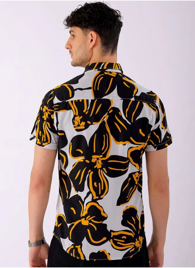 شركة المرآب الهندية Men Slim Fit Floral Printed Half Sleeves Spread Collar Resort Wear Shirt