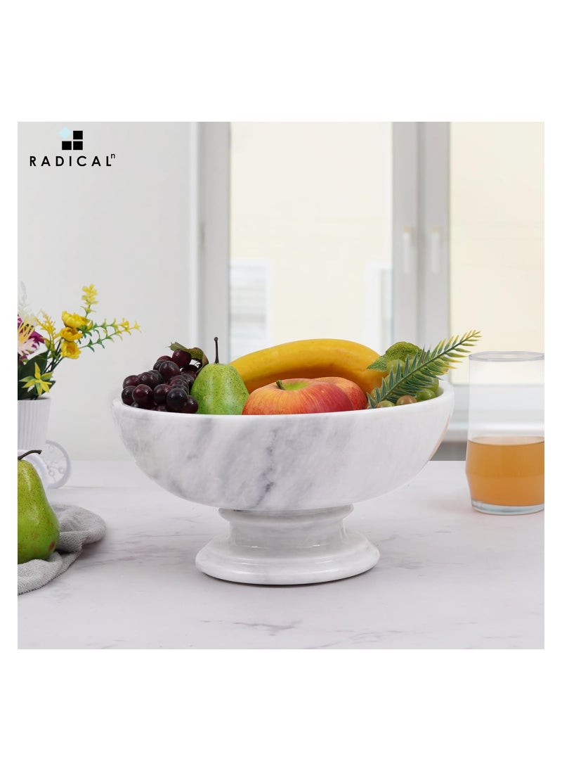 RADICALn Radicaln Marble Fruit Bowl White 10'x5 Inch Handmade Fruits Serving Bowl For Kitchen Organization - Large Fruit Bowl For Kitchen Counter - Modern Banana Holder  - Image 2