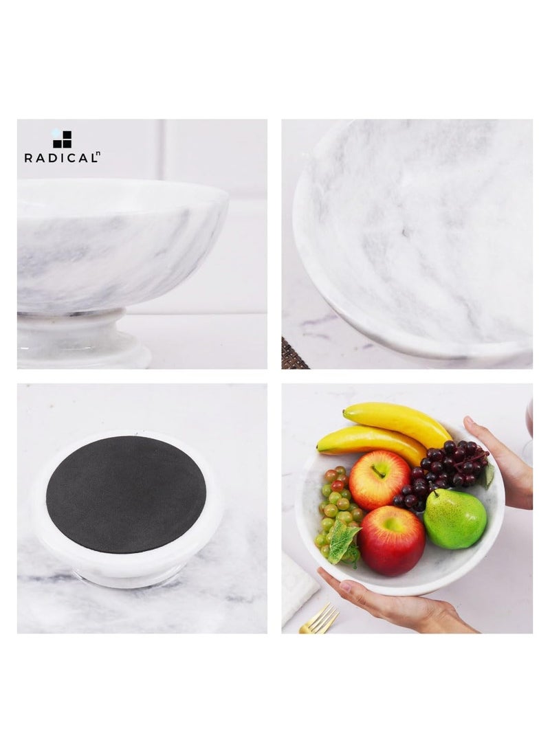 RADICALn Radicaln Marble Fruit Bowl White 10'x5 Inch Handmade Fruits Serving Bowl For Kitchen Organization - Large Fruit Bowl For Kitchen Counter - Modern Banana Holder  - Image 3