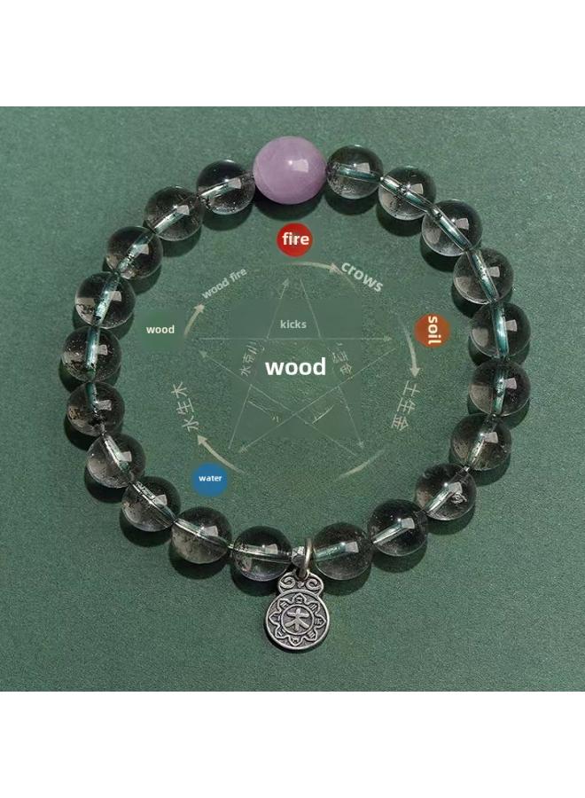 NIBEMINENT Five Elements Bracelet Gold Wood Water Fire Earth Sterling Silver Men And Women Balance Crystal Green Ghost 