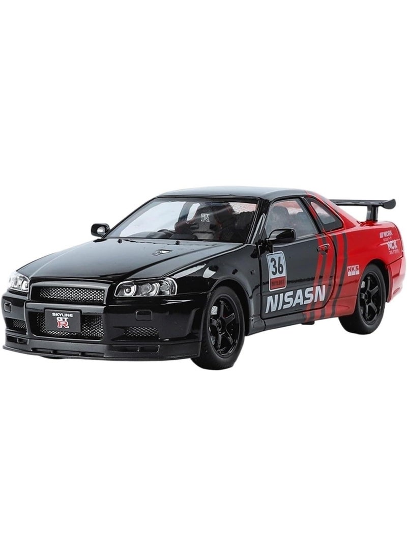 حديقة الألعاب محاكاة بمقياس 1:24 لسيارة نيسان سكاي لاين GTR المصنوعة من السبائك المعدنية - لعبة مصبوبة عالية المحاكاة مزودة بصوت وإضاءة وخاصية السحب للخلف للأطفال وهواة الجمع - Image 1