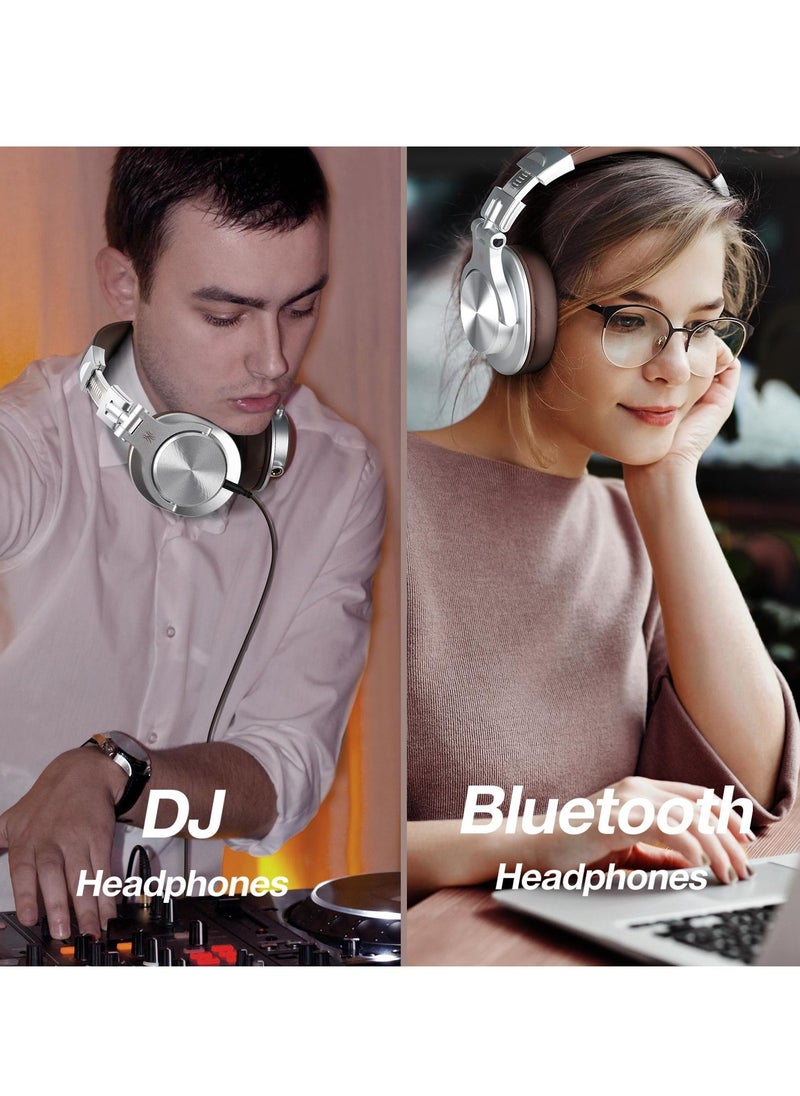 OneOdio A70 Bluetooth Over Ear Headphones, Wireless Headphones w/ 72H Playtime, Hi-Res, 3.5mm/6.35mm Wired Audio Jack for Studio Monitor & Mixing DJ Guitar AMP, Computer Laptop PC Tablet - Silver Brown  - Image 3