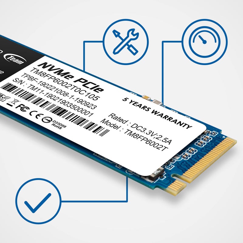 TEAMGROUP MP33 1TB SLC كاش 3D NAND TLC NVMe 1.3 PCIe Gen3x4 M.2 2280 SSD داخلي سرعة القراءة/الكتابة تصل إلى 1800/1500 ميجابايت/ثانية للابتوب وبي سي ديسكتوب TM8FP6001T0C101 - Image 2