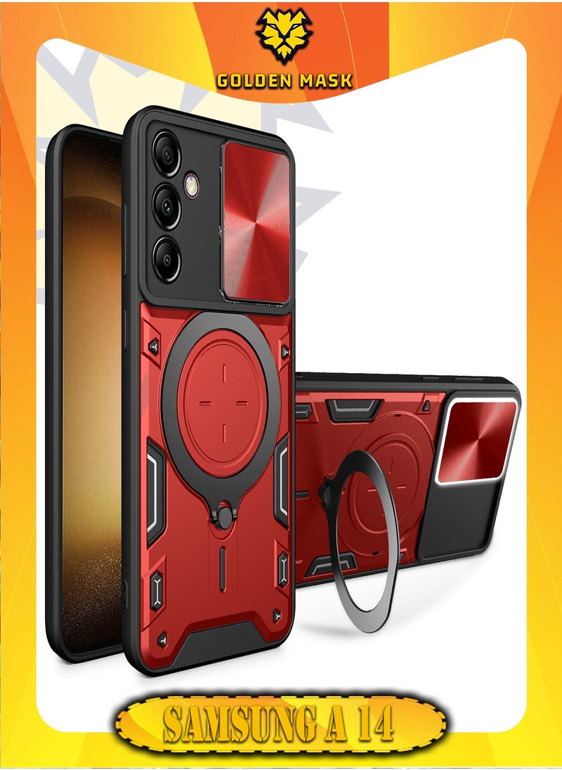 GOLDEN MASK - GOLDEN MASK For Samsung Galaxy A14/A14 5G Armored Camera Shield Cover Camera Lend Protection, Built-in 360° (Red) - Image 1