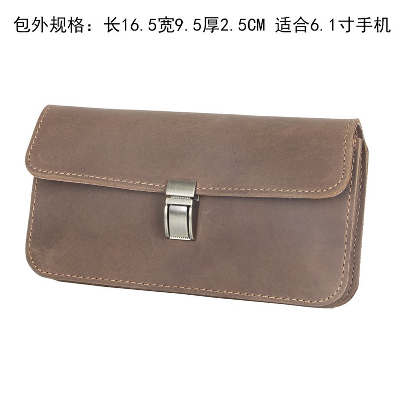 Retro Style Leather Mobile Phone Waist Bag Men'S Horizontal Belt Mobile Phone Bag Crazy Horse Leather First Layer Cowhide Bag Batch - Image 1