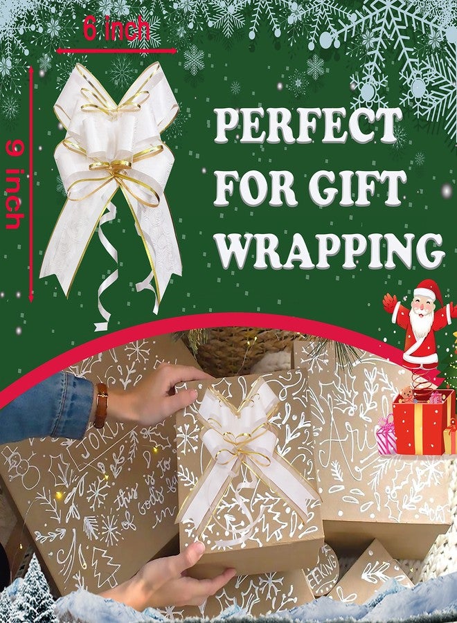 WEWILUCK Pull Bows for Gift Wrapping, 15 PCS Large Gift Bow Bulk for Presents Package, Gift Baskets, Christmas, Wedding, and Party Decor (White with Tulle & Gold line, 6 inches) - Image 2